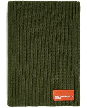 KARL LAGERFELD Ribbed Logo-Patch Scarf - Green