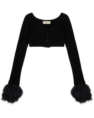 Blumarine Cardigan Crop À Design Côtelé - Noir