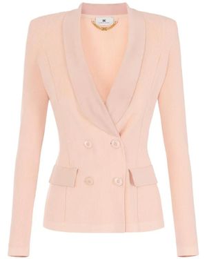 Elisabetta Franchi Knit Jacket With Shiny Viscose Details - Pink