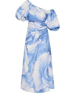 Aje. Cadence Ruched One-Shoulder Midi Dress - Blue