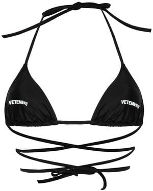 Vetements Logo-Print Triangle-Cup Bikini Top - Black