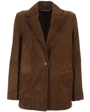 The Jackie Leathers Suede Notch-Lapel Jacket - Brown
