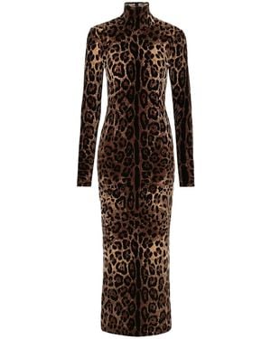 Dolce & Gabbana Leopard Print Chenille Long Dress - Brown