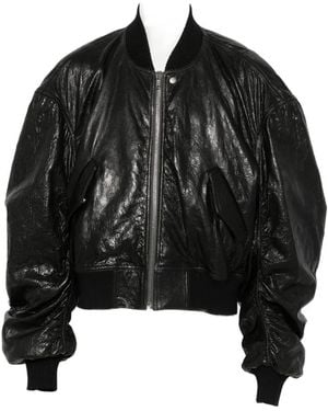 Rick Owens Crinkled-Leather Bomber Jacket - Black