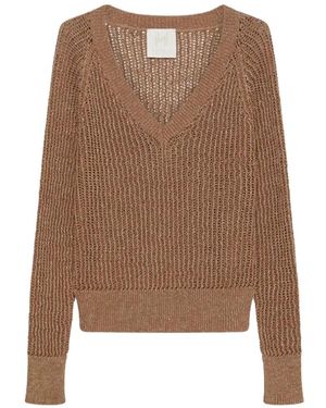Marella Storia V-Neck Lurex Cotton Sweater - Brown