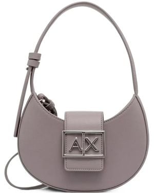 ARMANI EXCHANGE Mini Logo-Plaque Crescent Shoulder Bag - Grey