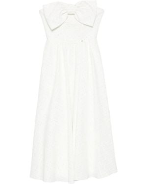 Nissa Bow-Detailed Midi Dress - White
