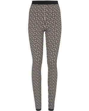 Balmain Knitted Monogram Leggings - Grey