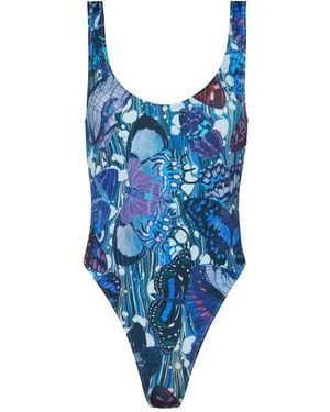 Jean Paul Gaultier Printed Open Back Swimsuit - Blue