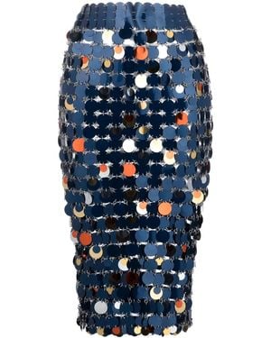 Rabanne Midi Pencil Skirt In Sequin Knit - Blue