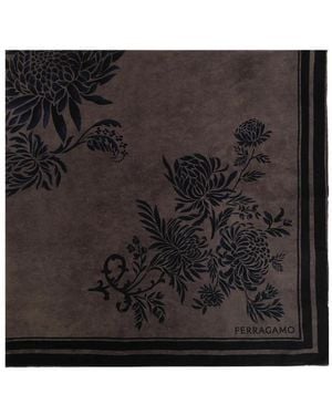 Ferragamo Floral-Print Silk Scarf - Black