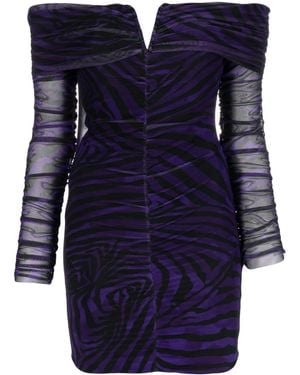 Nissa Zebra-Print Off-Shoulder Minidress - Blue