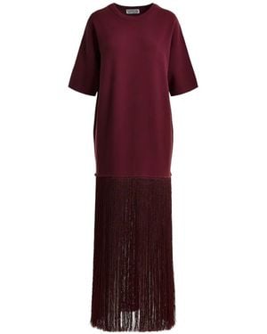 Essentiel Antwerp Fringed-Hem Short-Sleeve Maxi Dress - Red