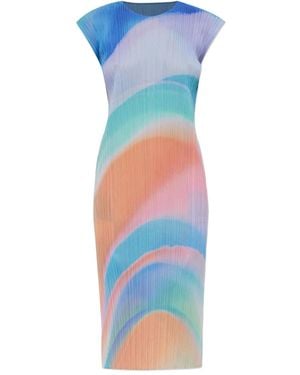 Pleats Please Issey Miyake Colour-block Pleated Dress - ブルー
