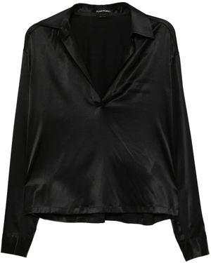 Tom Ford Polo Collar V-Neck Top - Black