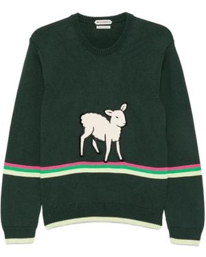 JW Anderson Lamb-Intarsia Striped-Trim Jumper - Green