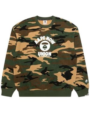 Aape By A Bathing Ape Camouflage-Print Logo-Print Jumper - Green