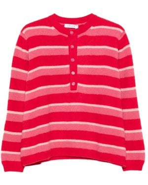 Liska Striped Button-Fastening Jumper - Red