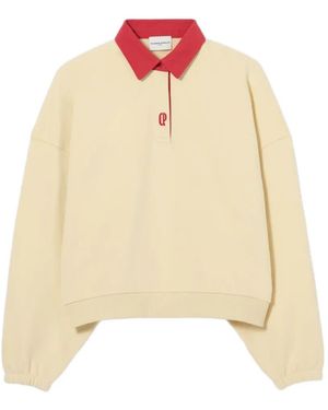 Claudie Pierlot Logo-Embroidered Long-Sleeve Polo Top - Natural