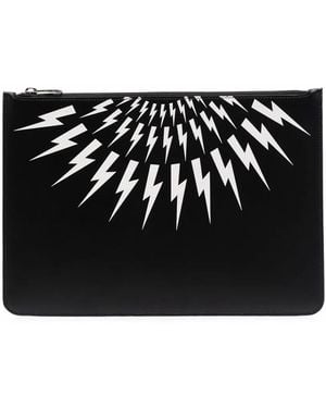 Neil Barrett Thunderbolt Fairisle クラッチバッグ - ブラック