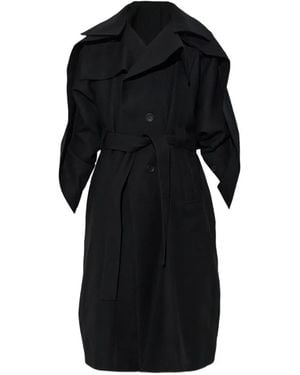 Issey Miyake Abrigo Con Solapas A Capas Y Cinturón - Negro