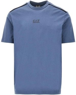 EA7 Natural Ventus 7 Logo-Print Tape-Detail T-Shirt - Blue