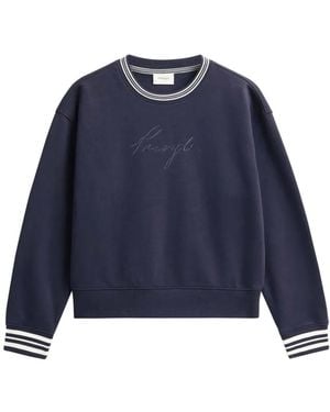 Pringle of Scotland Logo-Embroidered Stripe-Trim Sweatshirt - Blue
