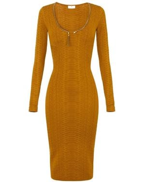 Elisabetta Franchi Knit Dress With Snake Pattern - Natural