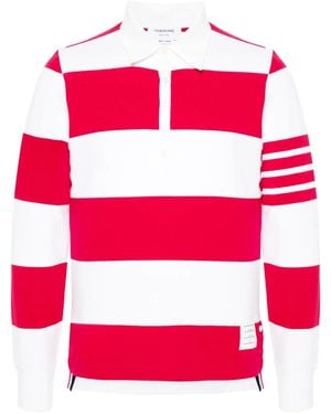 Thom Browne Striped Knitted Polo Shirt - Red