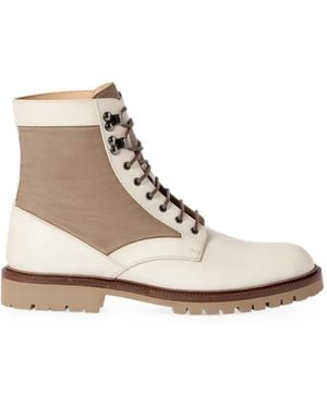 Brunello Cucinelli Polished Calfskin And Techno Cotton Boots - Natural
