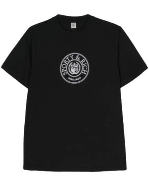 Sporty & Rich Connecticut Crest Cotton T-Shirt - Black