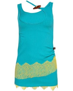 Christopher Esber Geripptes Minikleid Mit Spitzenbesatz - Blau