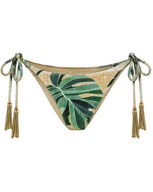 FARM Rio Tassel-Detail Leaf-Print Bikini Bottoms - Green
