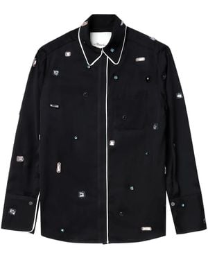3.1 Phillip Lim Gemstoned Satin Pajama Shirt - Black