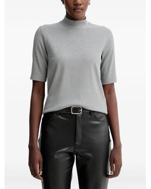 Marc O' Polo Ribbed-Knit Mock-Neck T-Shirt - Grey