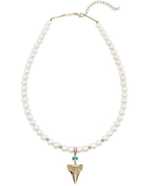 Jacquie Aiche Collar Shark Tooth en oro amarillo de 14 ct con diamante y esmeralda - Blanco