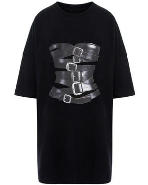 Hamza Dolce Buckled-Corset Print T-Shirt Mini Day Dress - Black