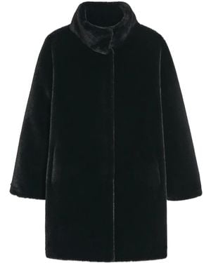 Apparis High-Neck Faux Fur Coat - Black