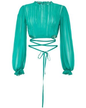Alberta Ferretti Cropped Tie-Fastening Blouse - Blue