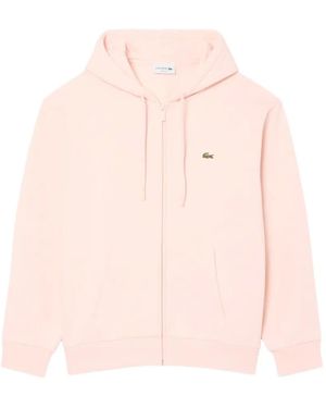 Lacoste Logo-Patch Zip-Up Hoodie - Pink