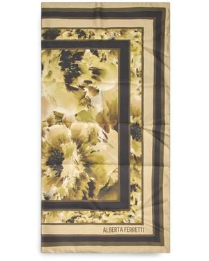 Alberta Ferretti Floral-Print Silk Scarf - Metallic