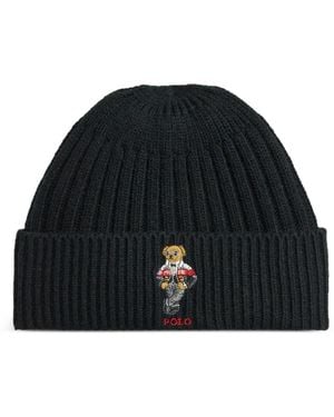 Polo Ralph Lauren Gerippte Beanie Mit Polo Bear - Schwarz