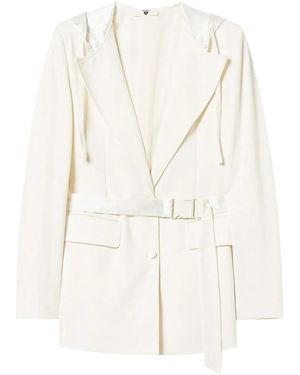Twinset Hooded Belted Blazer - White