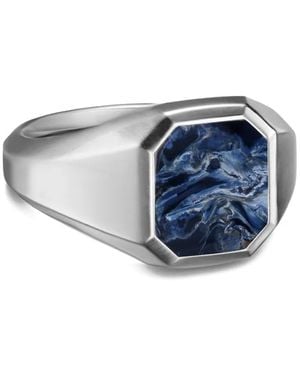 David Yurman Sterling Streamline Pietersite Signet Ring - Blue