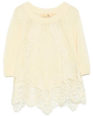Ermanno Scervino Lace-Trim Short-Sleeve Jumper - Natural