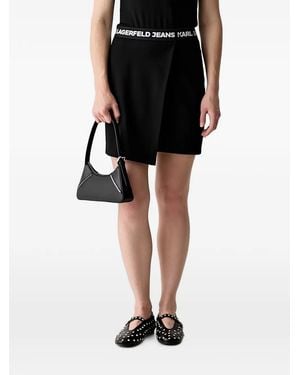 KARL LAGERFELD Logo-Waistband Wrap Mini Skirt - Black