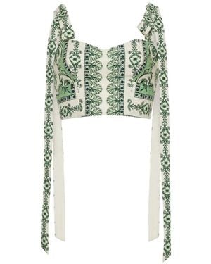 Cara Cara Faiza Tie-Straps Floral-Print Cropped Top - Green