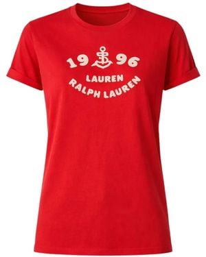 Ralph Lauren T-Shirt Met Geborduurd Logo En Opgerolde Cuffs - Rood