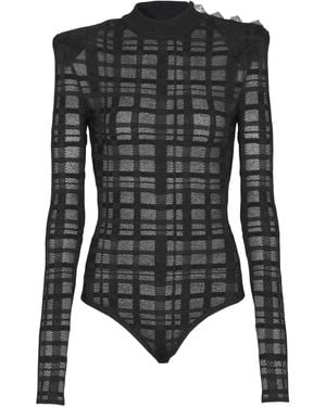 Balmain Button Plaid-pattern Bodysuit - Black