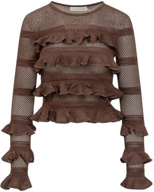 Zimmermann Knit Top With Ruffles - Brown